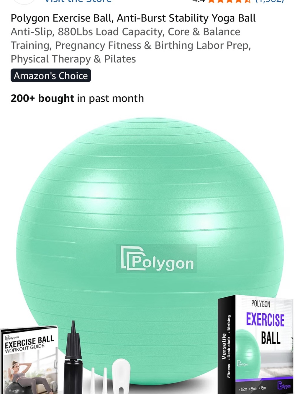 Mint Green Exercise Ball - Anti-Burst Stability Fitness Ball